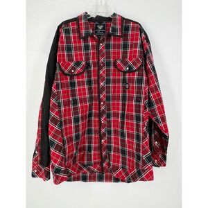 Akademiks Black Polar Explorer Plaid Long Sleeve Button Up‎ Shirt Men's 2XL